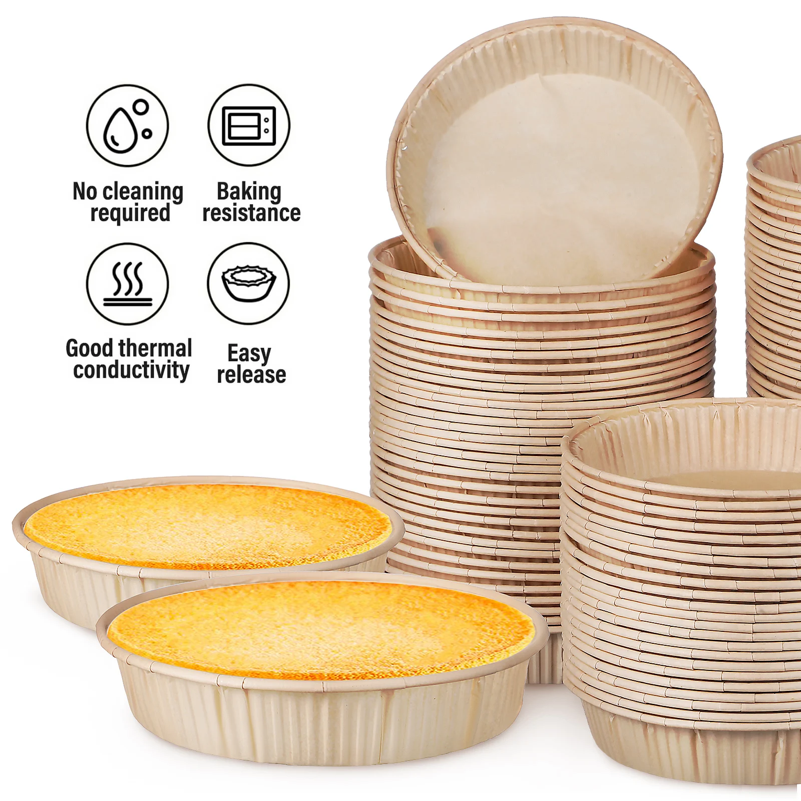 

100 pcs Mini Tart Pans Baking Tools Round Bottom Small Pie Quiche Pans Greaseproof Oven Microwave Safe For Home Bakery Use