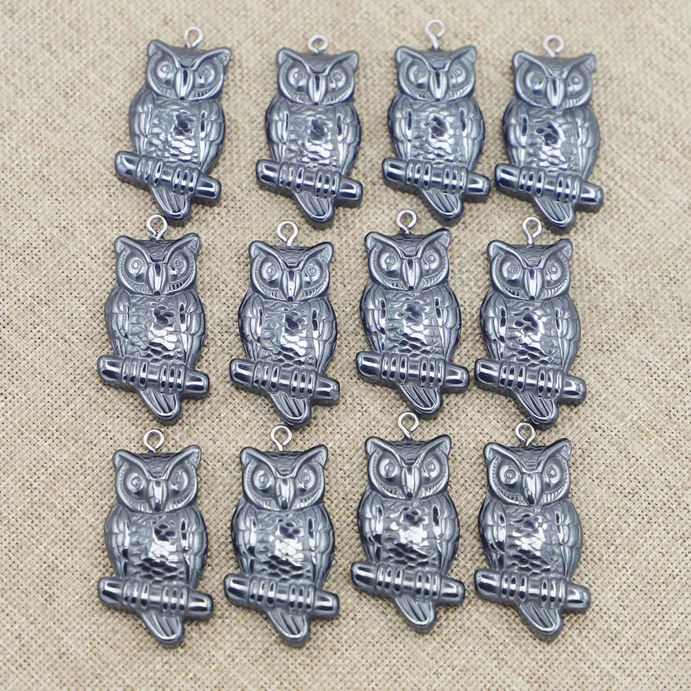 

24pcs New nature Stone Hematite Bone Owl neutral Pendant Hip Hop Punk Bead Fashion Charm Metal Necklace Making Jewelry Accessori