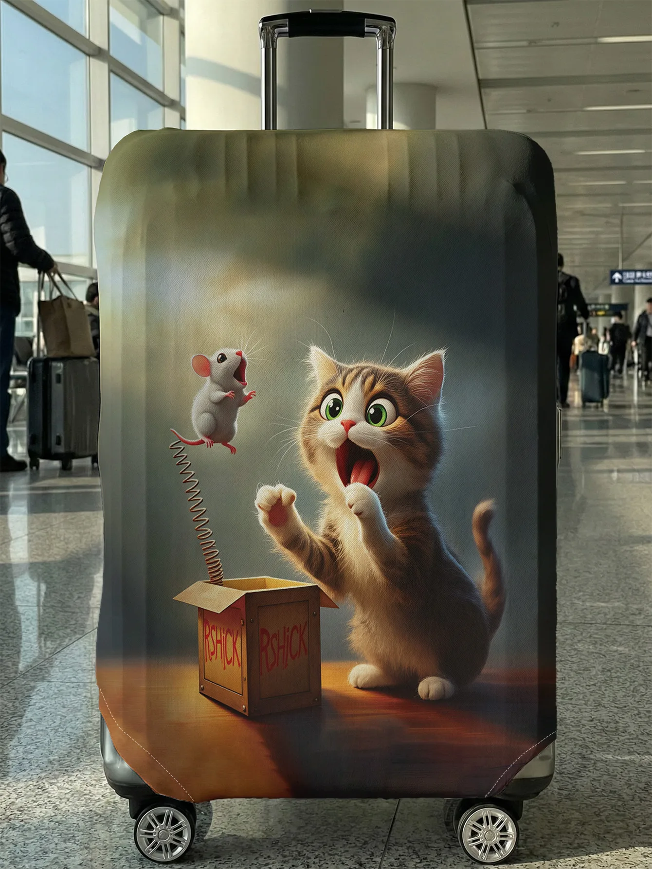 

3D Cartoon Cat Spring Mouse Funny Print Luggage Cover, Suitable for 18-32 Inch Luggage Cover, Luggage Handle Glove, Travel Acces