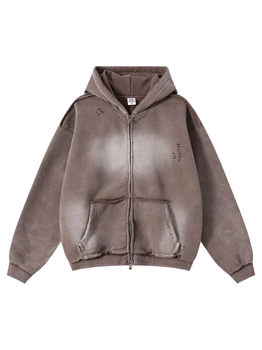 

Мужская толстовка на молнии с капюшоном, свободного кроя, винтажная, теплая, из телячьей кожи, осенне-зимняя, модная, универсальная, удобная, в стиле свитшота