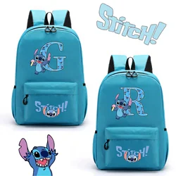 Stitch Disney Backpack Boys Girls Cute Knapsack Student School Bag Letter A To Z Print Outdoor Travel Lightweight Bag Kids Gift