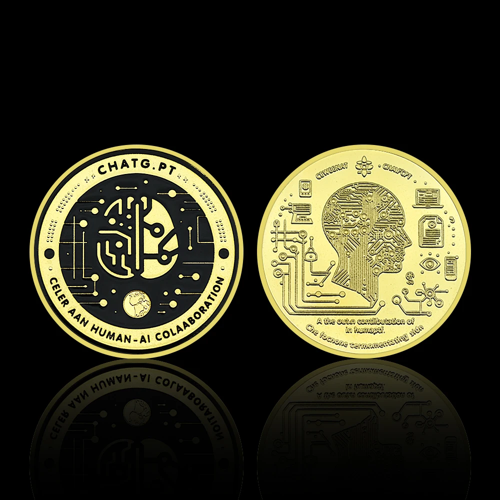 AI Artificial Intelligence Commemorative Coin - Gold Plated Tech Souvenir for ChatGPT & GPT Fans - Human-AI Collaboration Gift