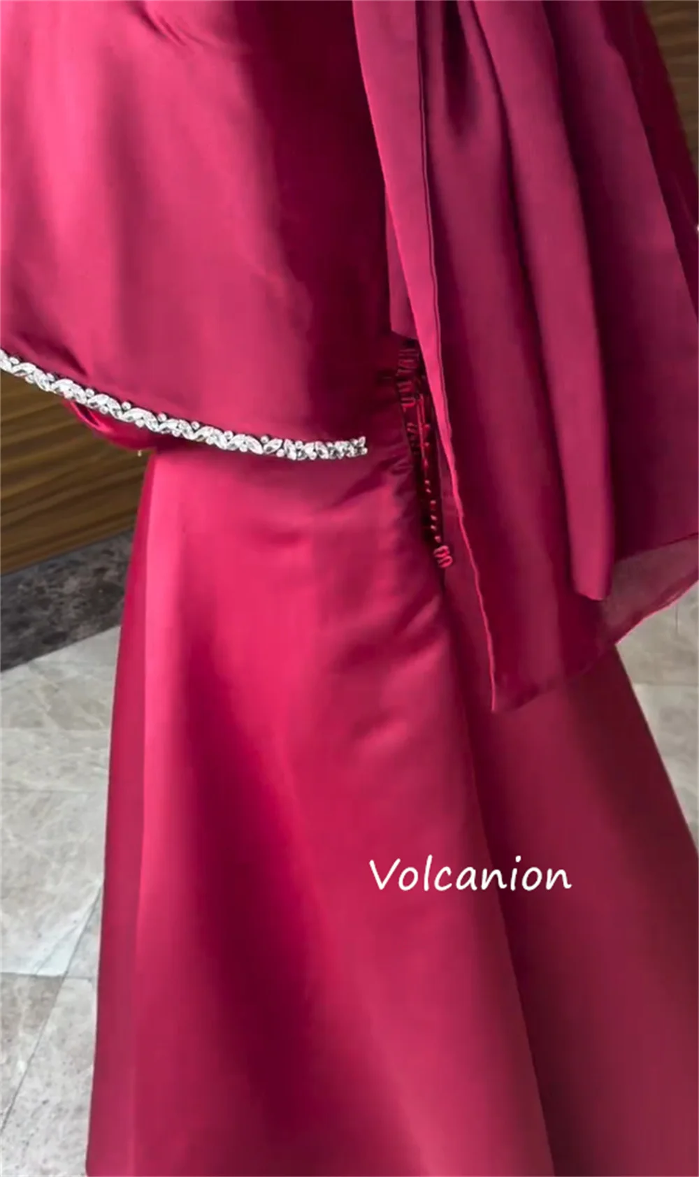 Customized Matching Charmeuse Pleat Sequined A-line O-Neck Midi Prom Dresses Celebrity Exquisite Chinese Style