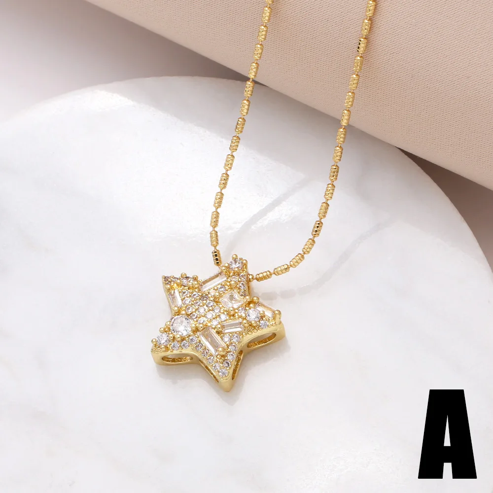 FLOLA New in Crystal Heart Necklaces For Girls Star Pendant Necklace Elegant For Women Wholesale Items For Business nker54