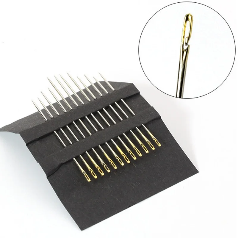 Thick Large Big Eye Sewing Self-Threading Needles DIY Embroidery Hand Sewing Mending Quilt Combination Gold Plated Tail Needle