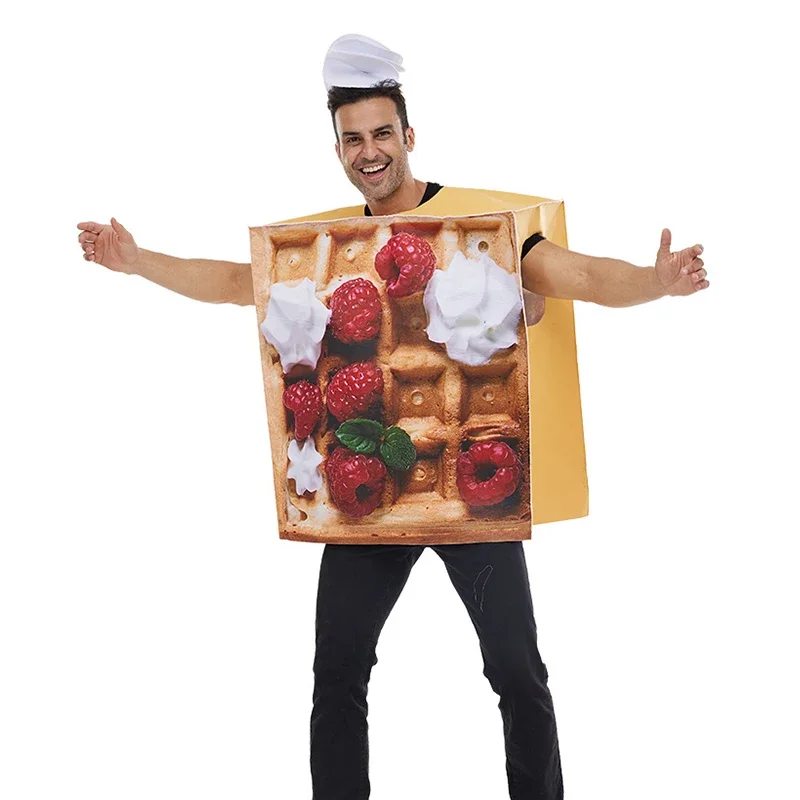 

Unisex 2024 New Halloween Costume Women Food Fancy Dress Men Get Real Waffle Costume For Adult