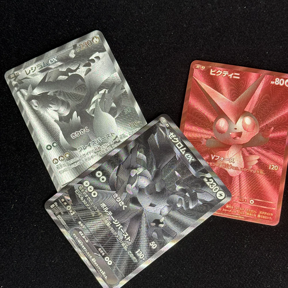 

3Pcs/set Anime PTCG Texture Coarse Color Flash Card Zekrom Reshiram Victini DIY Classic Game Anime Collection Cards Toy Gifts