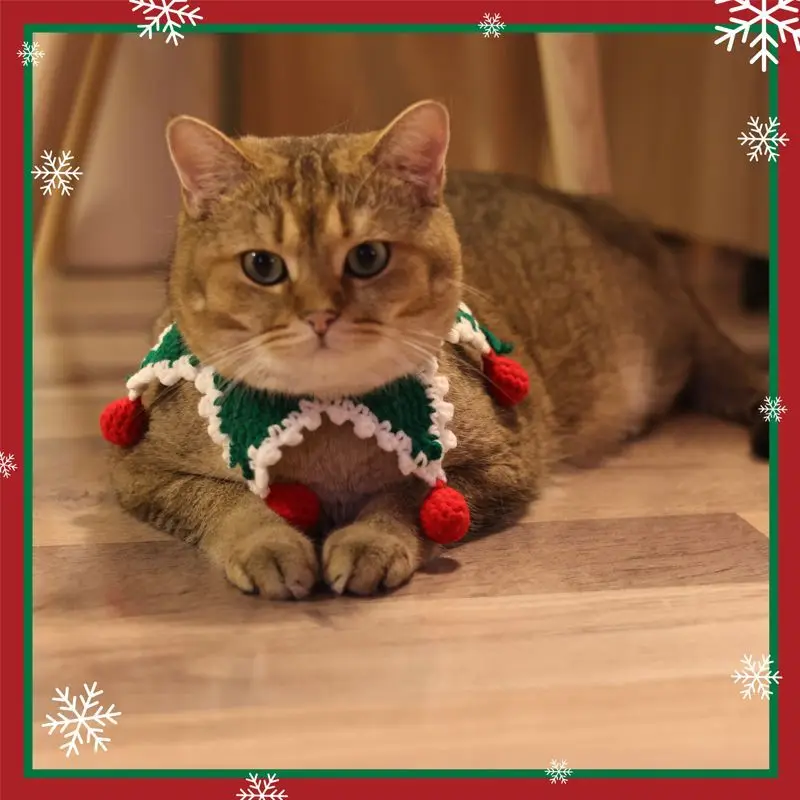 Collar de gato de Navidad, Bandana tejida con campana, bonito babero para mascotas, bufanda ajustable, corbatas de gatito de peluche, regalo de decoración festiva para vacaciones
