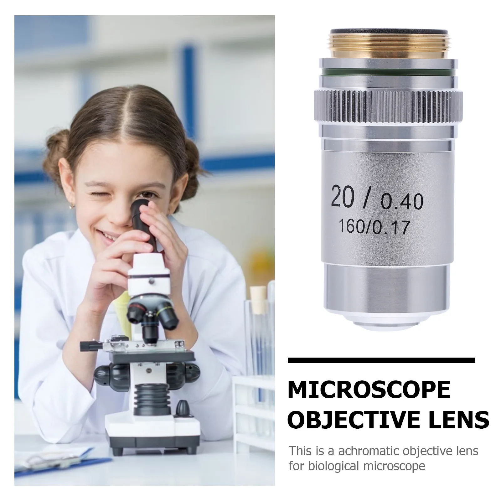 20X Objective Lens for Lab Microscopes Steel Construction Excellent Workmanship Easy Install High Contrast Enhanced