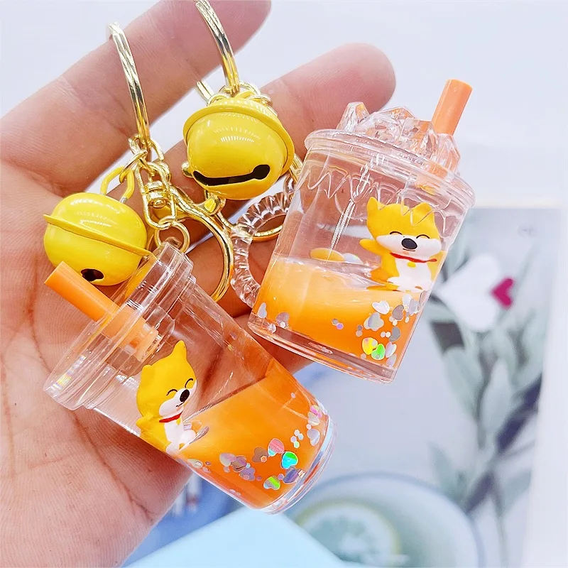 Internet Celebrity Ins Oil Shiba Inu Donut Floating Bottle Keychain Female Fresh Exquisite Pendant Couple Bag Charm