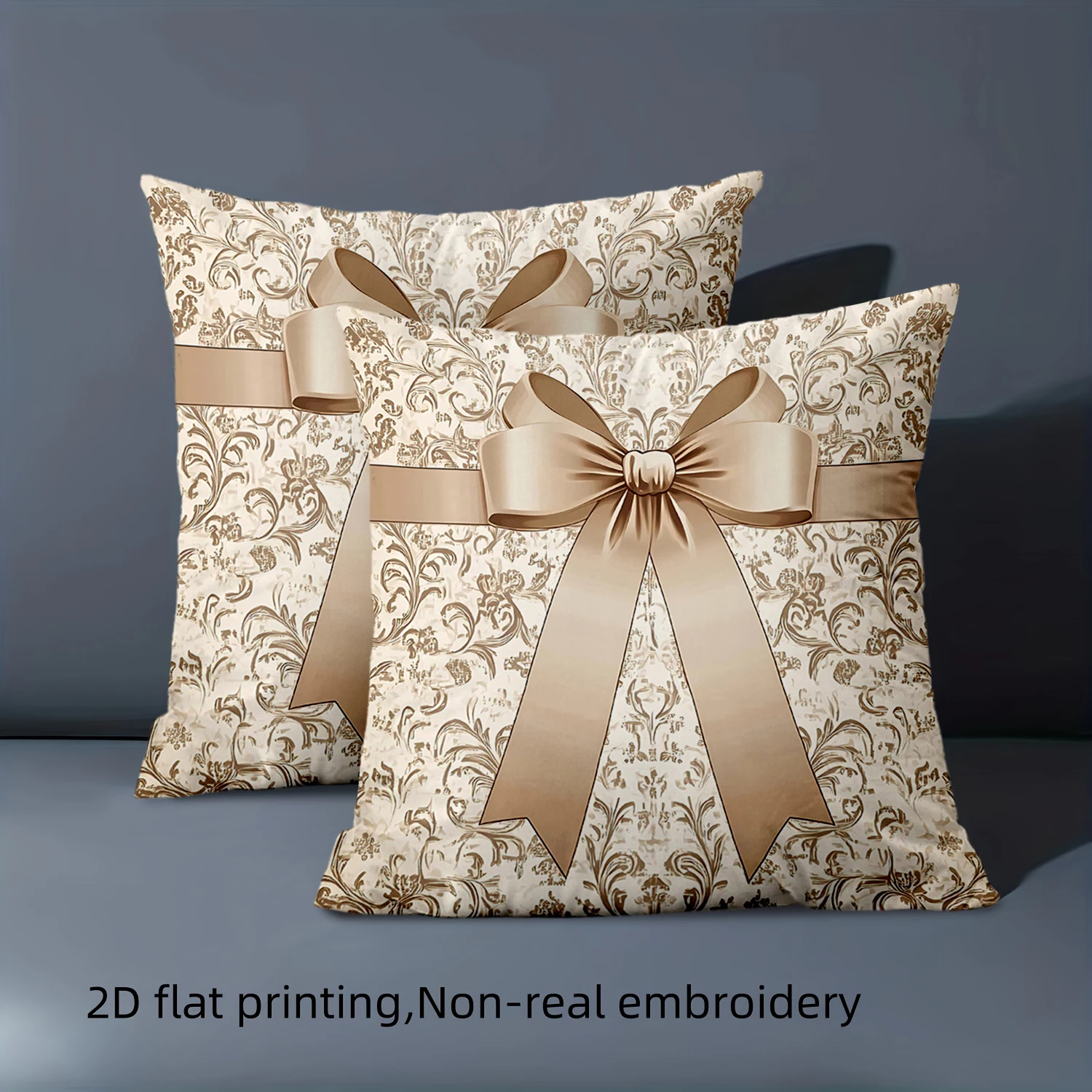 Double Sided Elegant Patterned Decorative Pillowcase - 2D Printed Ribbon Bow Design Cushion Cover for Sofa Home Decor, 1PC