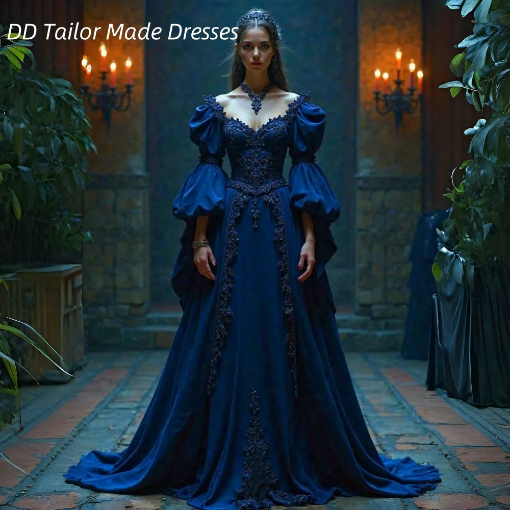 

Vintage Victorian Blue Evening Dresses Lace Appliques Renaissance Masquerade Dress Lace Appliques Customized Formal Gowns 2025