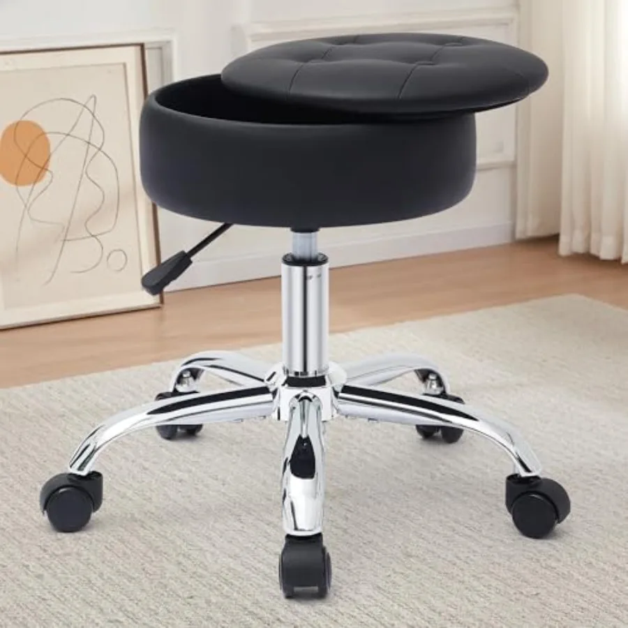 

Vanity Chair with Wheels Adjustable Vanity Stool with Storage Swivel Vanity Stool for Vanity Rolling Makeup Chair Black