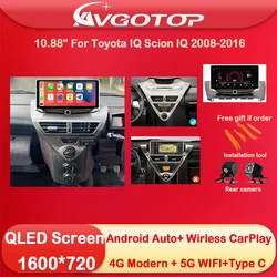 10,88 ''Android 14 Auto Radio Multimedia Für Toyota IQ Scion IQ 2008-2016 Telefon Halter Typ-C lade GPS CarPlay Player Stereo