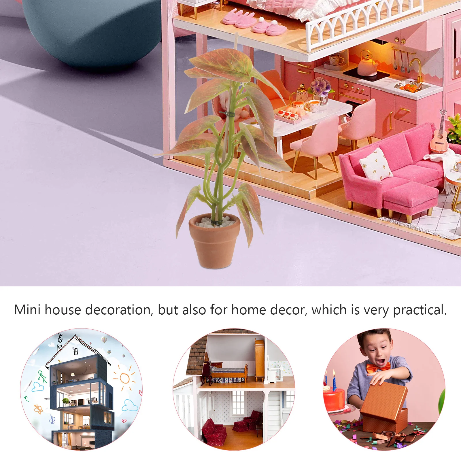 3 個ミニチュア鉢植えリアルな偽植物ドールハウスの装飾屋内庭園シミュレーション樹脂盆栽ファームアクセサリー