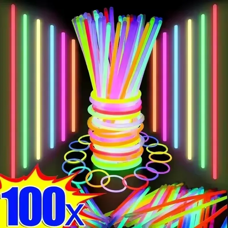 50/100 Uds. Barras Fluorescentes Multicolor para Fiestas, Palitos Luminosos Brillantes y Flexibles, Pulseras Luminosas, Artículos para Fiestas