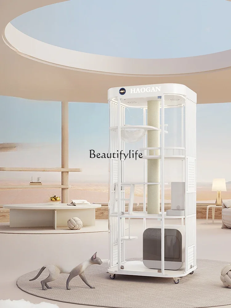 

Luxury Cat Villa Panoramic Glass Cat Cage Solid Wood Cabinet Large Household Transparent Cat Room Smart