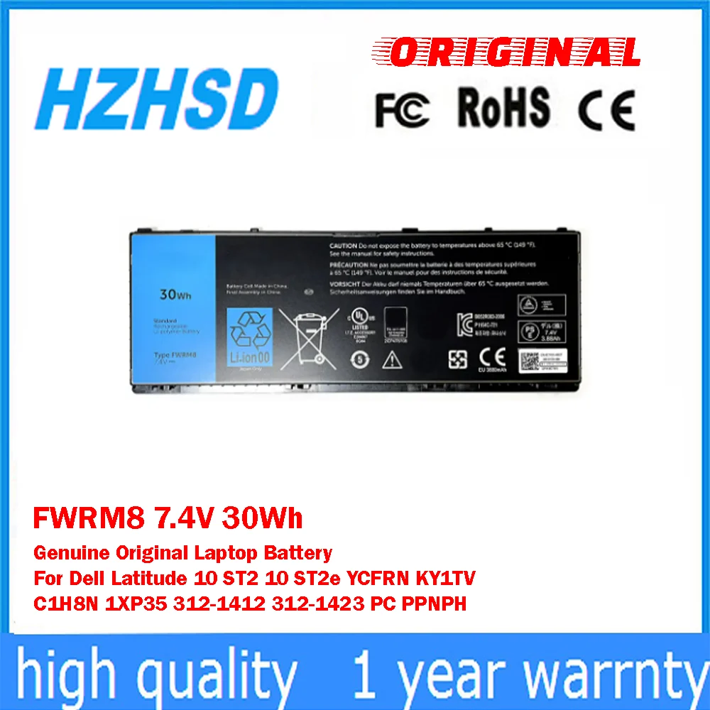 

FWRM8 7.4V 30Wh Genuine Original Laptop Battery For Dell Latitude 10 ST2 10 ST2E YCFRN KY1TV C1H8N 1XP35 312-1412 312-1423 PC