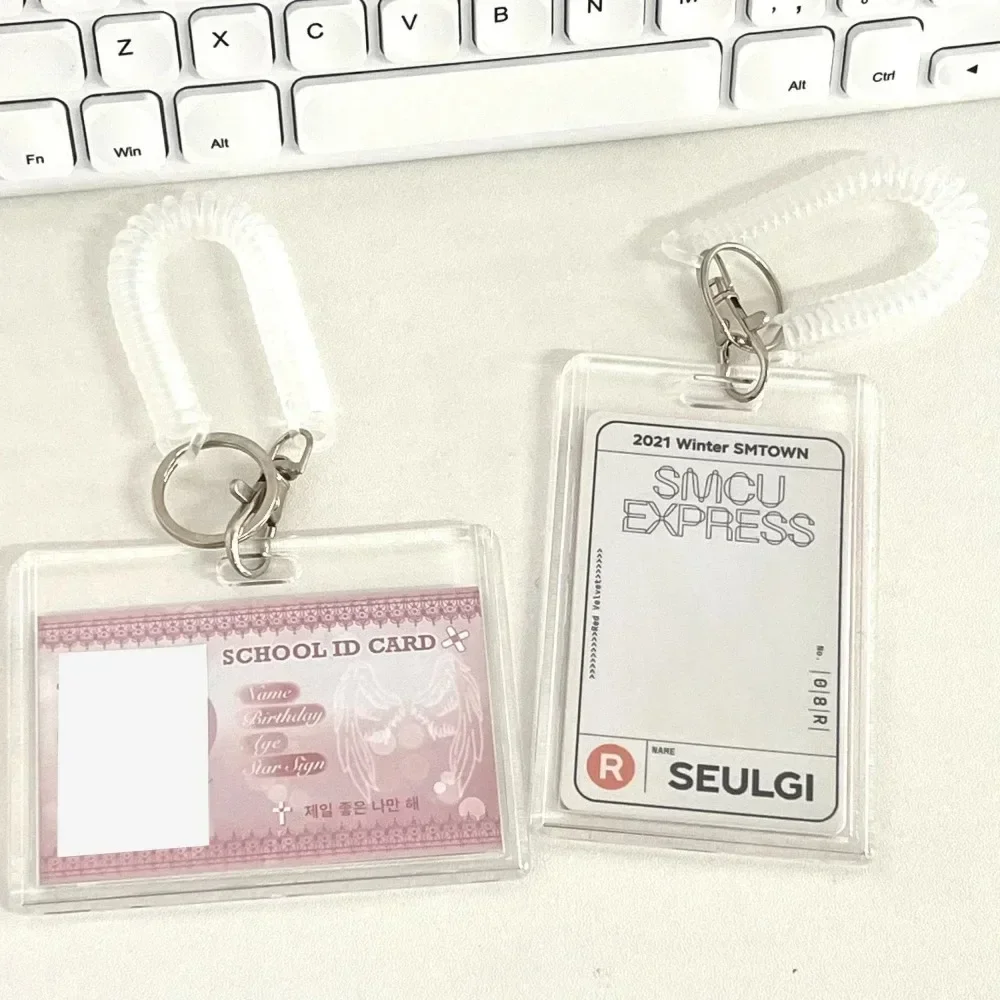 1Pcs Card Cover Acrylic Transparent Double Card Protective Cover Elastic Keychain Id Card Bus Meal Card Work Badge