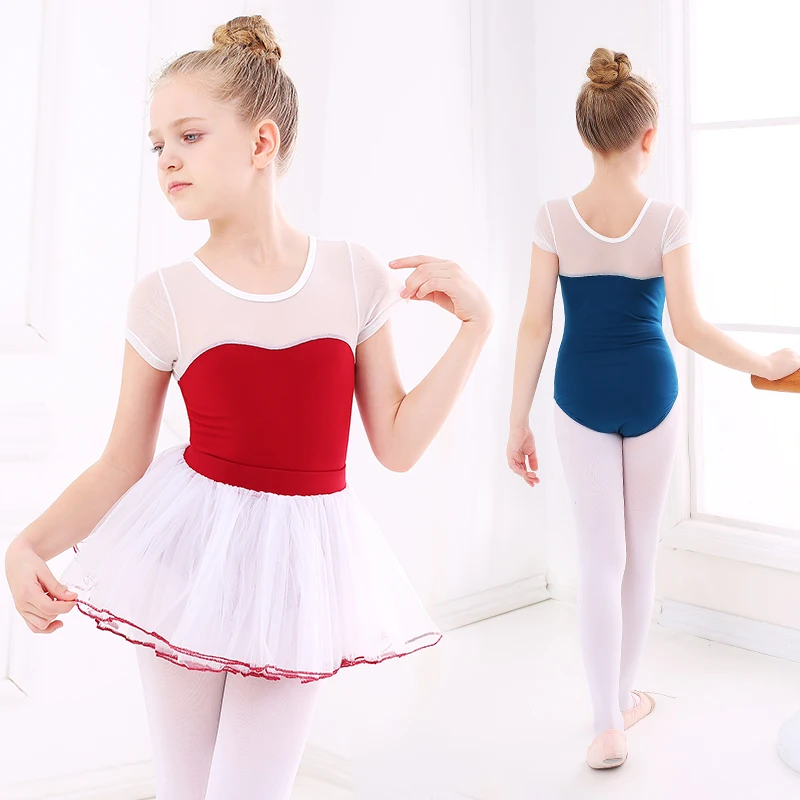 

Ballet Dress Gymnastics Leotards for Girls Kids Short Sleeve Ballet Chiffon Skirted Leotards Bowknot Dancewear