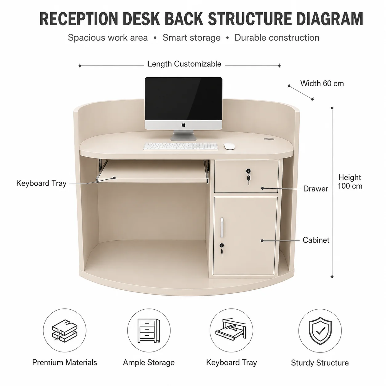 Custom Modern Mini Half Round Curved Reception Desk Surrounding Ambient LED Light for Beauty Salon Nail Spa Cosmetic Clinic