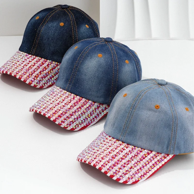 Popular unisex plaid cowboy hat, cute and unique, red and white stripes, fashionable pearl accessories