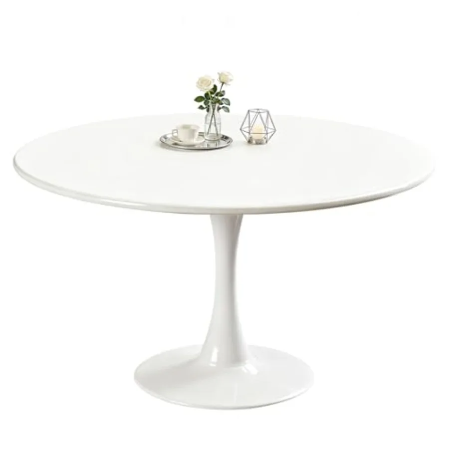 

Round Dining Tulip Table for 4 Mid-Century Modern Table with Sturdy Metal Pedestal for Kitchen Bistro Cafe Leisure White 43.5 I