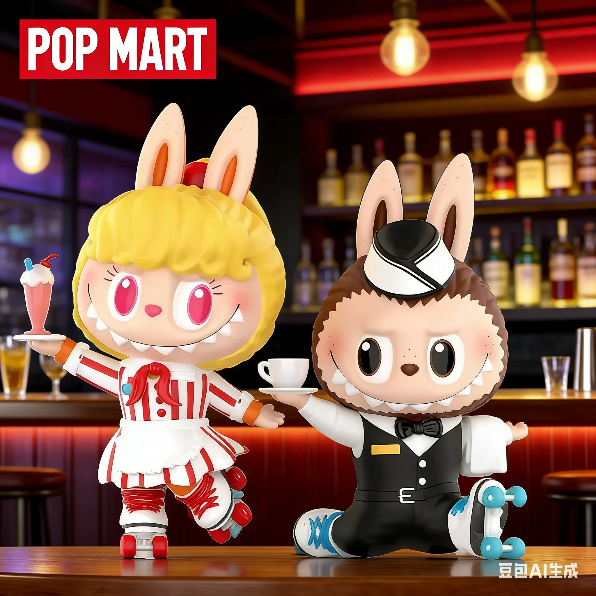 

POP MART Labubu Monsters Cafeteria Series: Милая фигурка-брелок в слепой коробке, декор для дома и рабочего стола, игрушка