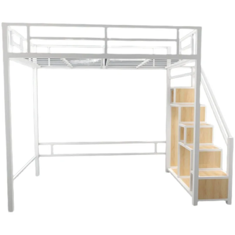 Wrought iron loft bed under table elevated sheet upper loft small apartment space saving apartment double iron frame