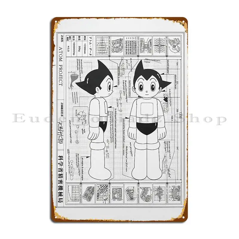 Astro Boy Blueprint Metal Plaque Poster Pub Mural Print Painting Wall Mural Kitchen Tin Sign Poster