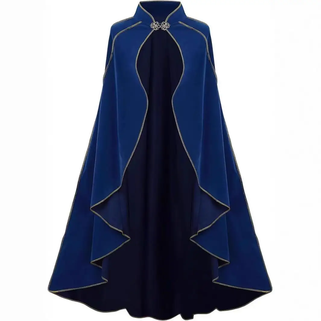 

European Medieval Corduroy Cloak Men Women Gold Edge Death Cosplay Outer Long Robe Carnival Event Stage Performance Witch Cape
