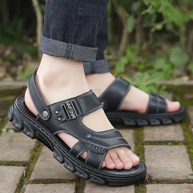 100% Soft Sole Men's Sandals - Summer Waterproof Anti-Slip Beach Shoes, Thick Cushioned Premium Slides Durable Comfortable