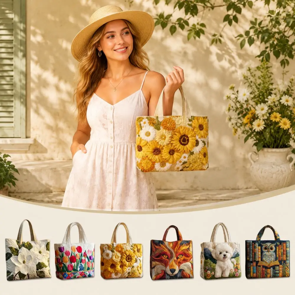 Vintage Women Printed Tote Bag Lightweight Canvas Travel Handbag Large Capacity 2D Printed Patterns Luxury Shoulder Bag