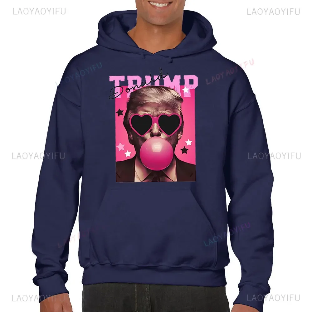 Donald Trump Sweatshirt Election Trump Pink Sun Glasses Trump Bubble Gum Drop-shoulder Sleeve Hoodies Bubblegum Hoody