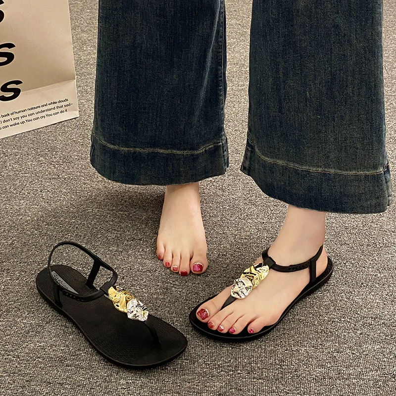 

Korean Version Flip-flops Fashion Versatile Women's Sandals Summer Splint Shoes Seaside Beach Vacation Style Roman Sandals