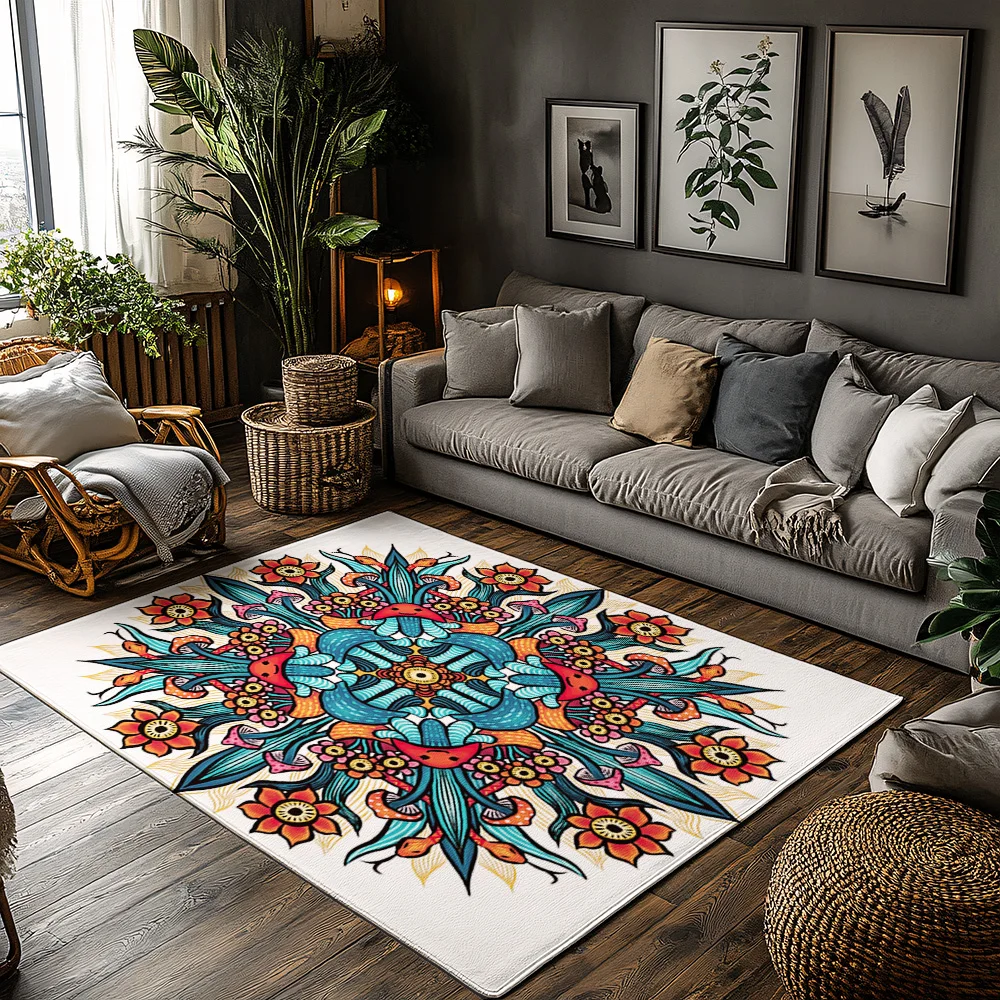 

Vintage Persian Rug Bohemian Floor Mat Area Rugs Home Decor Living Room Carpet Non-Slip Washable Floor Covering Indoor Outdoor A