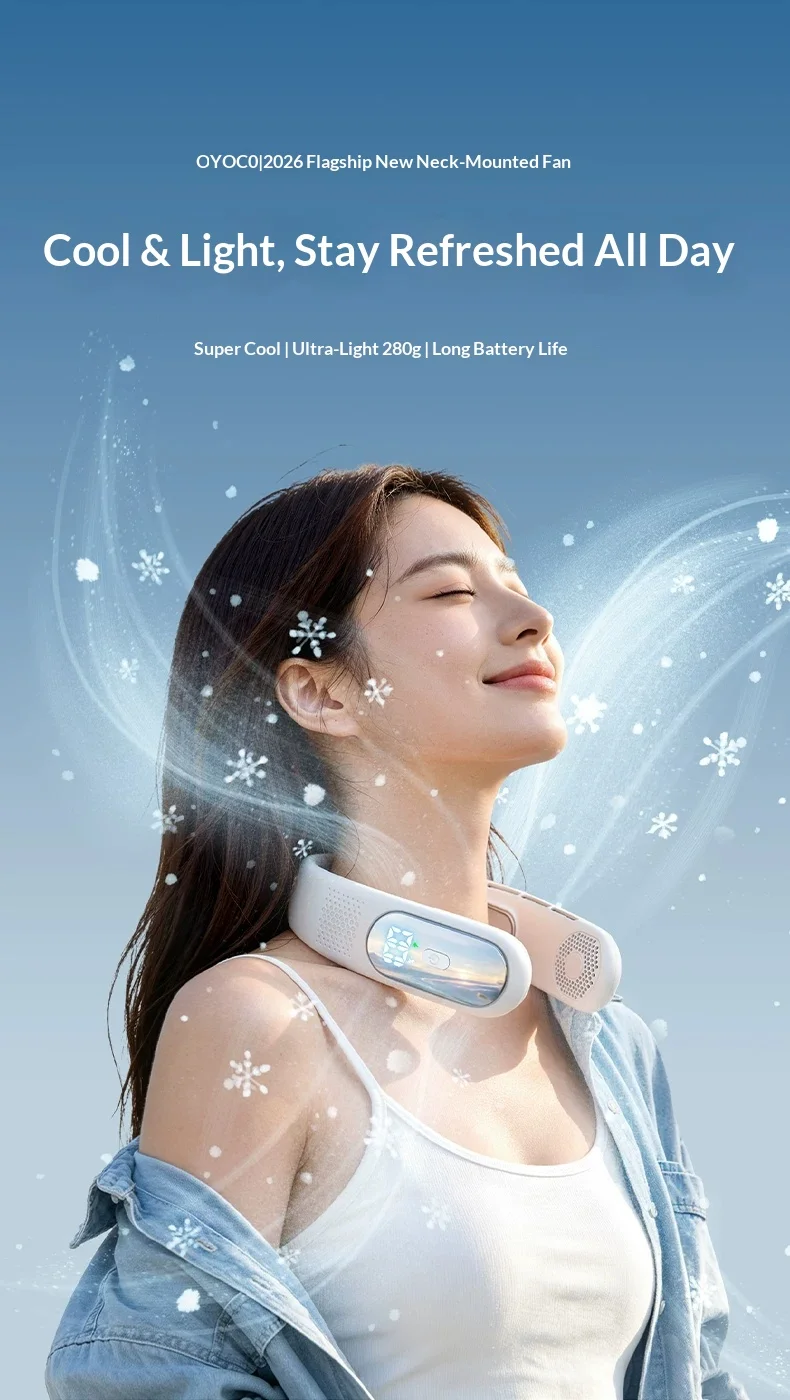 OYOCO Air Light Weight Fan On Neck Compression Refrigeration System Small Neck Hanging Fan Superhigh Speed Engine For Gifts