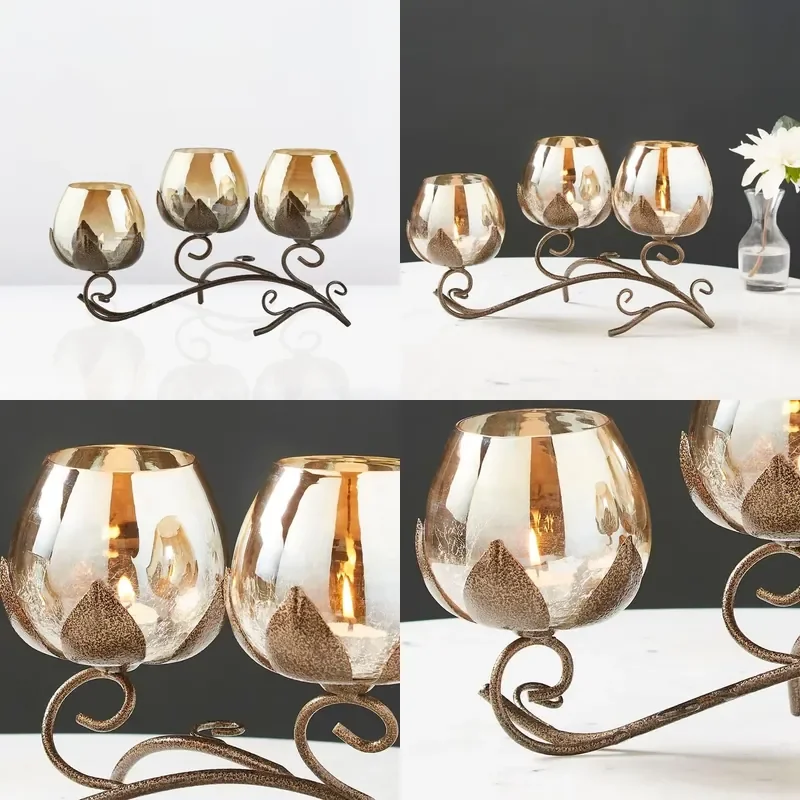 for  Trend Handmade Instant Trader Wind Lamp 10x8x4 Inch Iron Base Glass Plastic Candlestick Lantern Candle Jar