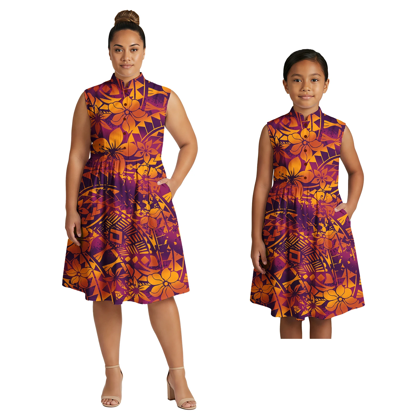 2026 Latest Design Custom Image Oversize Skirts Polynesian Mother and Daughter Aloha Dresses Samoan Tribal Parent-Child Outfits