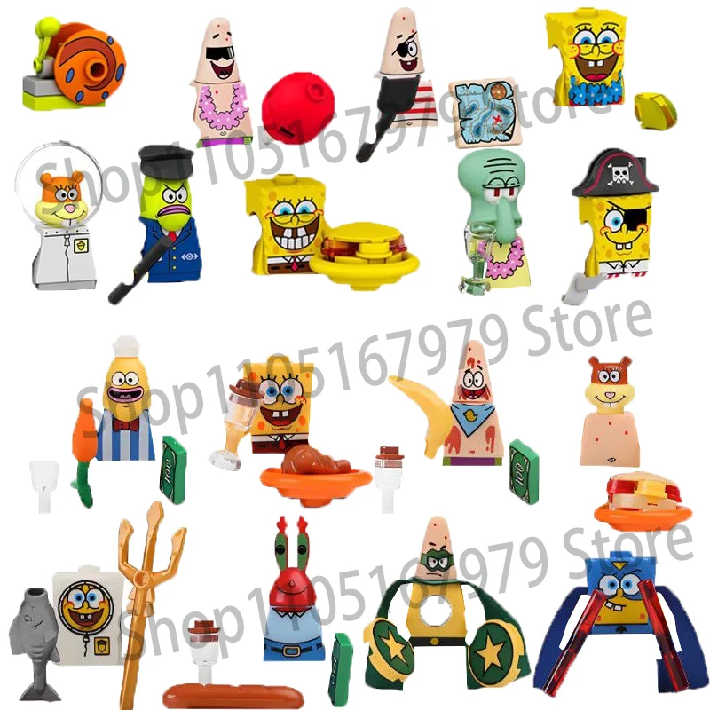 Image of Cartoon Anime SpongeBob Patrick Star Baustein-Sets Mr. Krabs Sandy Cheeks Zusammengebaute Bausteine Spielzeug