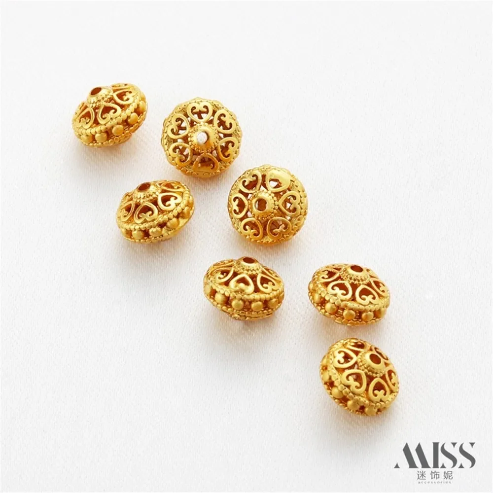 18K Gold Matte Finish Love Symbol Hollow Beads for DIY Handmade Bracelets Necklaces Jewelry Accessories Flat Tire round Design