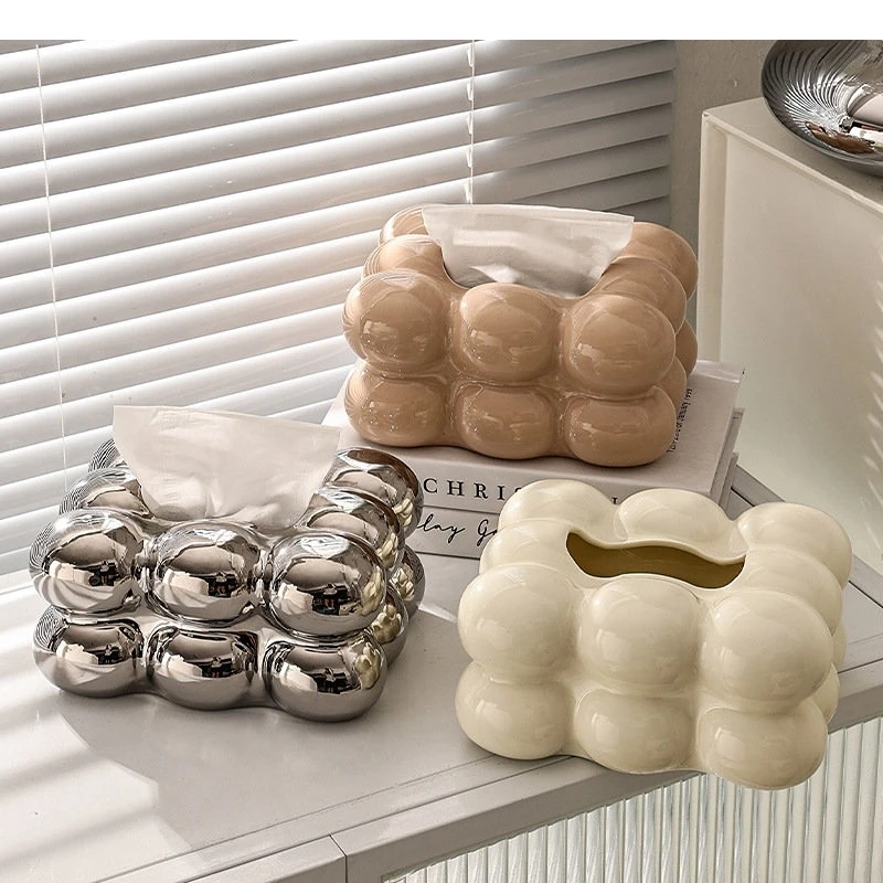 Ceramic Tissue Box Bubble Shape Cotton Silver Paper Extractor Napkin Holder Desktop Storage Organizar Home Decoraction