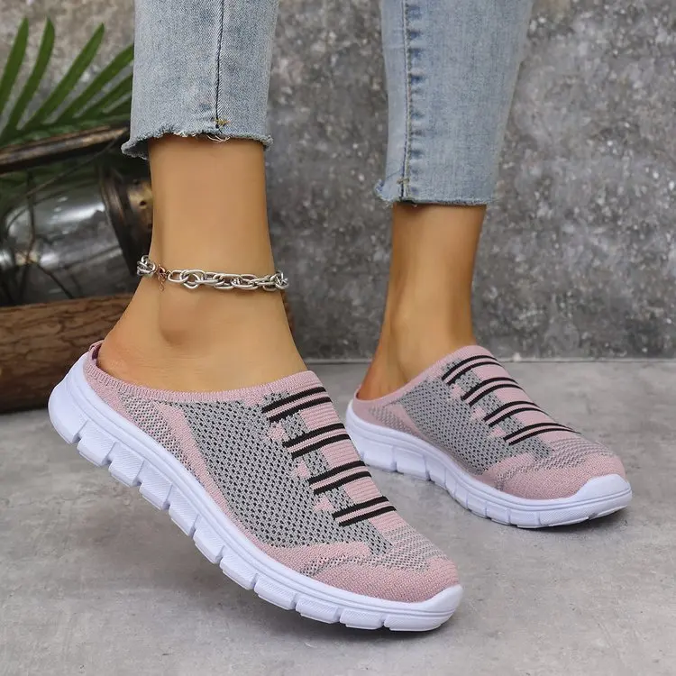 Vrouwen Ademend Mesh Loafers Zomer Nieuwe Outdoor Antislip Slip-on Platte Schoenen Comfortabele Sandalen Vrouwen Casual Halve Slippers