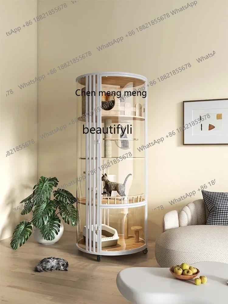 

ssCat Cage Super Large Free Space Home Cat House Non-Occupied Super Luxury Panoramic Glass Cat Villa round