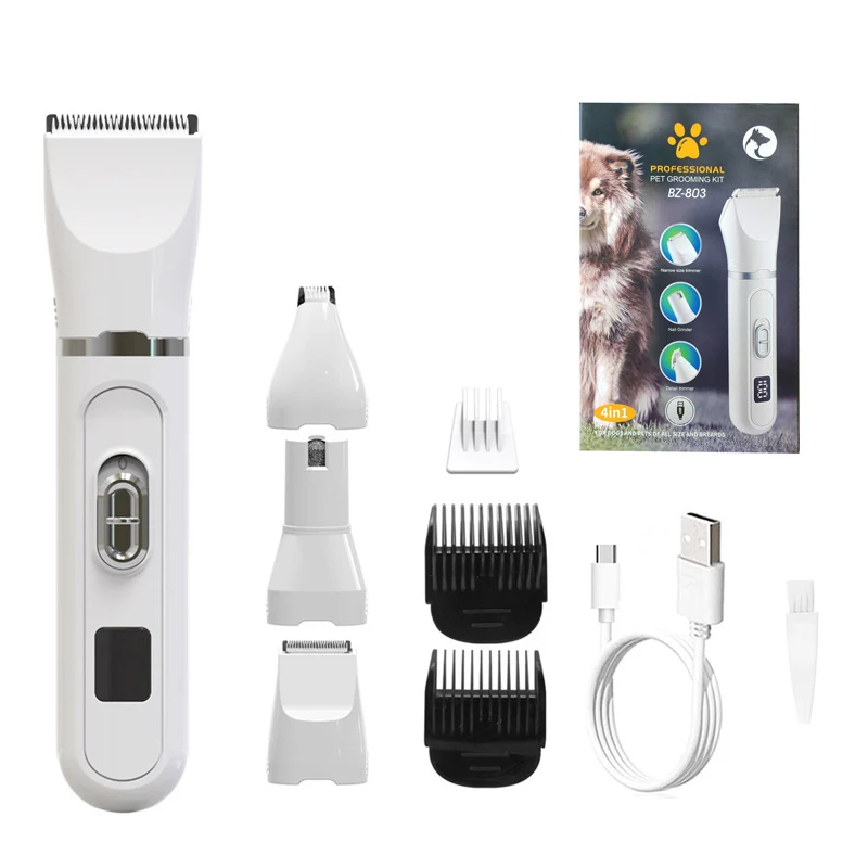 Waikil เครื่องโกนขนไฟฟ้าแบบมืออาชีพสำหรับสัตว์เลี้ยงสำหรับแมวและสุนัขสี่ในหนึ่งเครื่องเล็มที่ตัดเล็บอเนกประสงค์เครื่องชาร์จแบบ USB