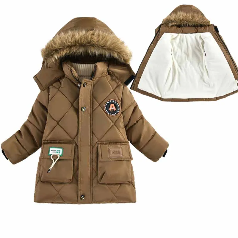 Boys Fleece Line Jackets -30℃ Winter Kids Thick Velvet Warm Coats Children Plush Fur Collar Hooded Outerwear Heavy Parka