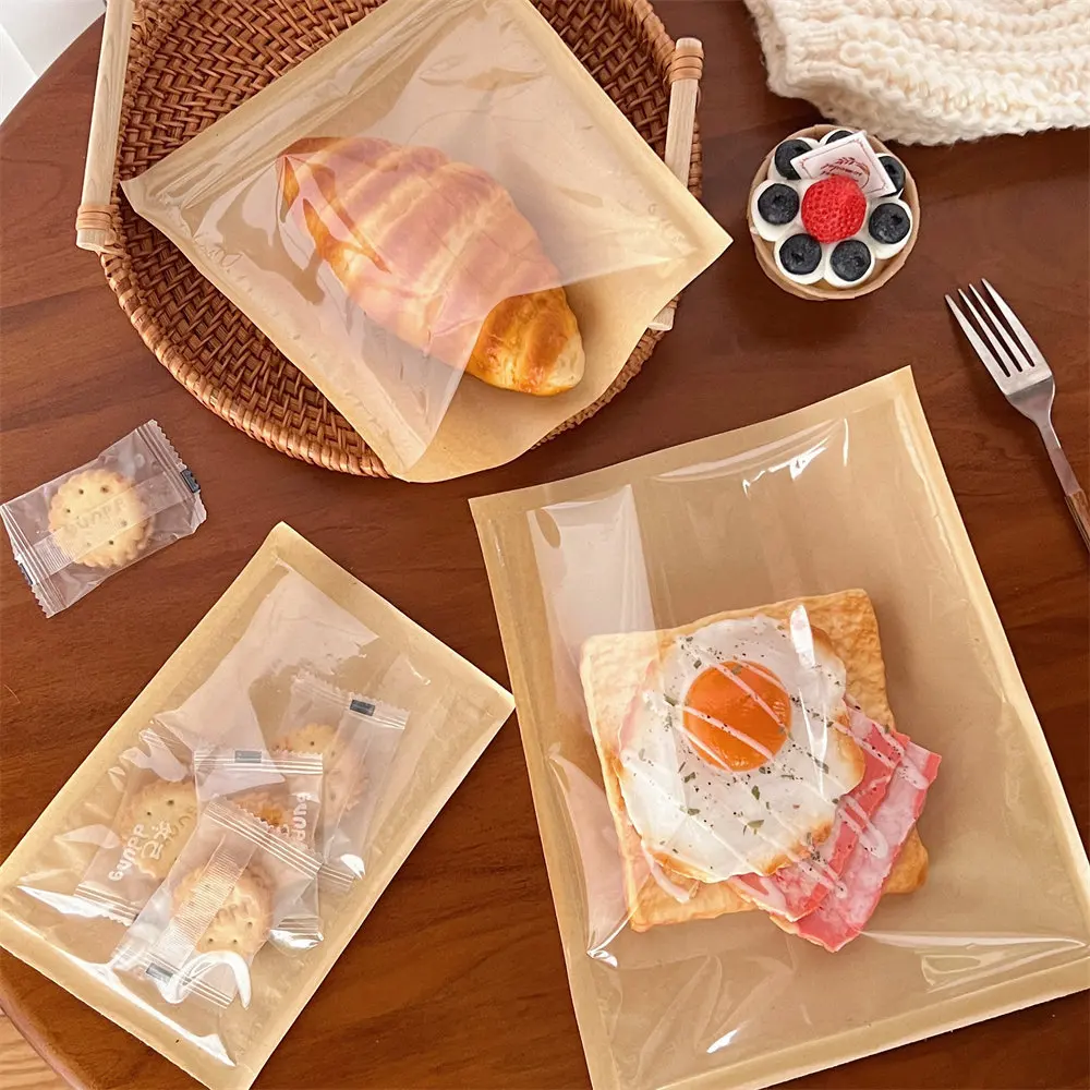 10 Pcs Disposable Sealed Bread Bag Baking Food Packaging Bag Oil Proof Paper Toast Bag Sandwich Donut Biscuit BagV