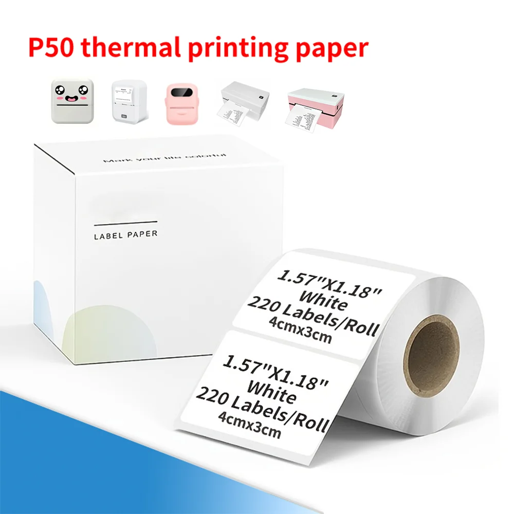 

Printer Thermal Paper P50/S2 Stickers White Transparent Paper Waterproof Tear-Resistant For Office Kitchen School