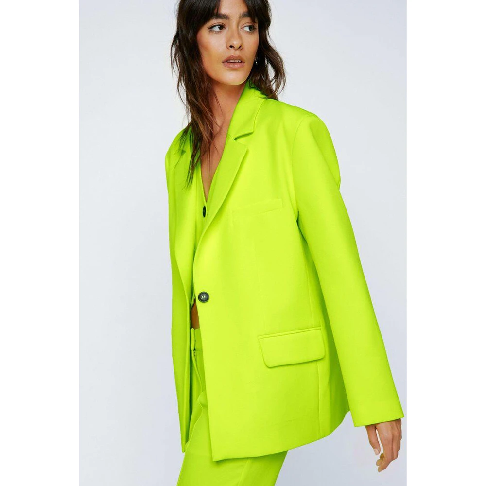 Bright Green Women Pants Set  New Female Three Pieces(Blazer+Trousers+Vest) Conjuntos Para Mujeres 3 Piezas