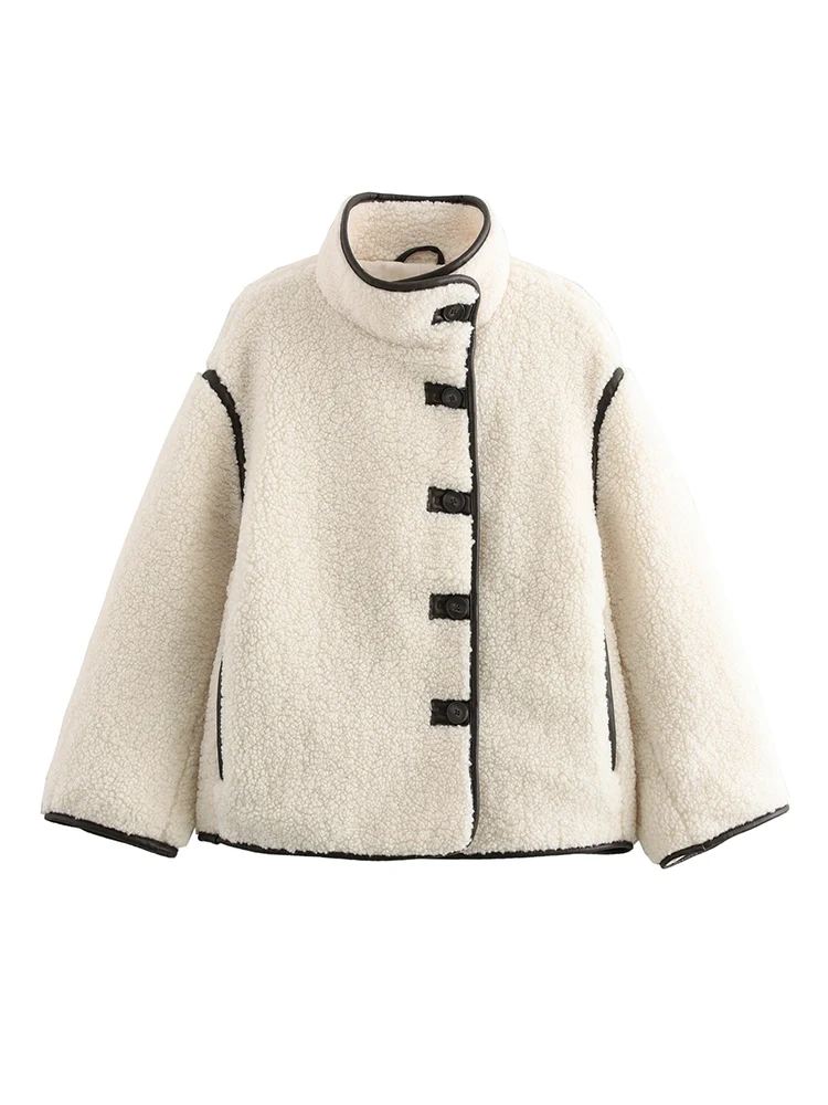 2024 herbst Mode Frauen Einreiher Plüsch Jacken Frauen Casual Oberbekleidung Weibliche Chic Kleidung Damen Nette Tops